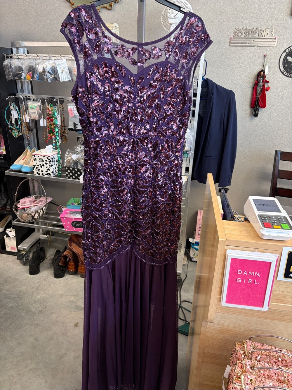 Beaded Purple Prom Gown with Sheer Yoke F55QBD